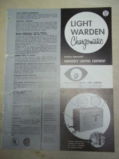 Vtg Electric Cord Co Brochure~Light Warden Chargomatic/Exit Signs 