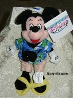   TOURIST MICKEY Mouse CAMERA & Island shirt bean bag plush toy NWT