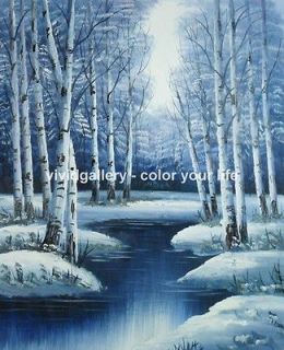   Original Signed Oil Painting 24x20 Forest Winter River Snow B73