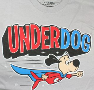 Mens Shirt Underdog Cartoon Hero Dog Flying Up & Away Silver S/M/L/XL 