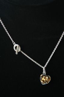 NEW LINKS OF LONDON Large Silver Heart & Gold Ribbon Parcel Necklace 