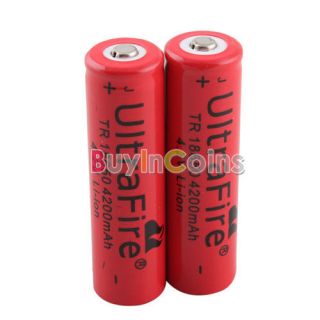 2pcs ultrafire 18650 4200mah 4 2v rechargeable lithium battery red 