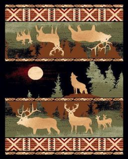 LODGE MOOSE AND WOLF BY THE MOON WESTERN THEME 2X3 AREA RUG CARPET 