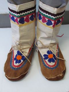 NATIVE AMERICAN HIGH MOCCASINS ,10.5 INCHES,TOPS MADE OF CANVAS 