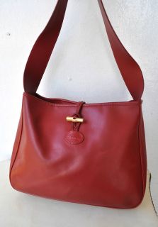 Vintage Longchamp Paris Red Leather Handbag Shoulder Bag Made France 