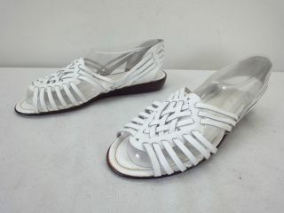 Vintage 7.5 wide SPICE ISLAND white woven leather Huarache Loafer 