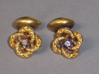 antique 14k yellow gold love knot cufflinks with mine cut