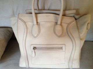   Celine Mini Luggage White Lune Grainy Leather Luggage Tote Handbag