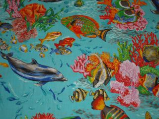 TIGER FISH Porpoise AQUARIUM ocean CORAL reef DOLPHIN Fabric SEW ur 