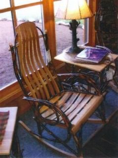   Rustic Rocking Chair End Table Magazine Rack Solid Hickory Rocker
