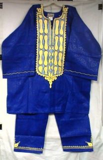 Men 3PC African Pant Suit Outfit Royal Blue Gold DoesntCome M L XL 1X 