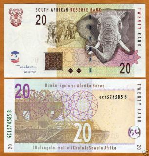 south africa 20 rand nd 2005 p 129 unc elephant