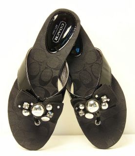 COACH Sylvia Patent 12CM Black/White Flip Flop Sandals Womens Shoes 
