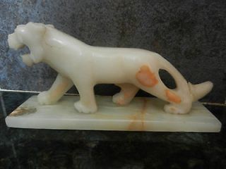 Vintage Marble /Alabaster/Onyx/White Stone LION Tiger STATUE Figure