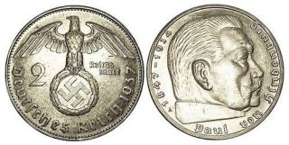 germany 2 mark 1937 silver coin deutsches reich ef from