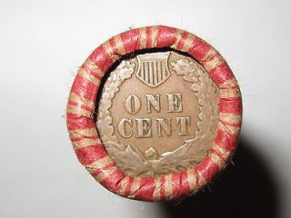 UNSEARCHED WHEAT PENNY ROLL WITH AN INDIAN HEAD CENT END LOT #HNM22 