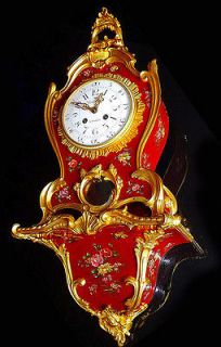   VERNIS MARTIN LACQUER RED BOULLE GILT BRONZE clock w. CONSOLE c.1860