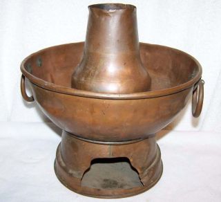 Vintage Copper Metal Steam Boat Hot Pot warmer w / handles chimney