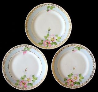 SET 3 VINTAGE Nippon Decorative China Plates Hand Painted Floral Pink 