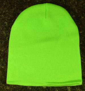 neon green beanie knit stocking cap skully winter hat time