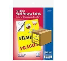 Full sheet Multi purpose labels 8 1/2 x 11 or 8.5 x 11 Shipping labels 