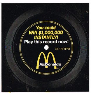  1988 MCDONALDS PREMIUM 1,000,000 MILLION MENU SONG RECORD 33 1/3