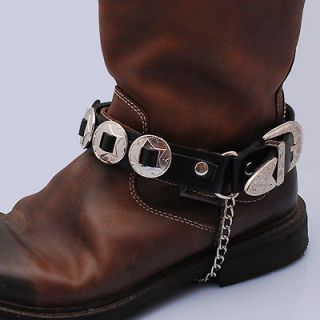 CH46 Biker leather boots chains mens shoes motorcycle conchos buckle 