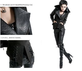 Punk Gothic Visual kei Rock Black Crocodile leat​her Jacket Coat XL 