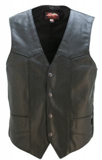 Mens Black Leather Basic Motorcycle Vest with Gun Pockets Made in USA