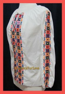 New Mexican Hippie Boho Gypsy 6 8 Flower Floral Embroidery Blouse Top