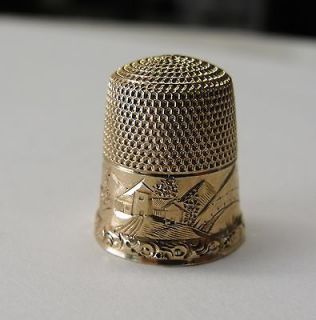 VICTORIAN SIMONS HAND ETCHED 10K YELLOW GOLD SEWING THIMBLE Sz9 3gr