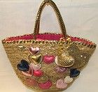   Sophie Camel/Gold Straw Hearts & Rhinestones Tote Handbag Bag B622X175