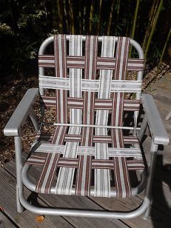 Vintage~Alum~Webbed~Folding~Sand ~Lawn~Chair~VGC~ No Freying