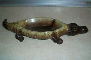 Vintage Alligator Glazed/Fired Terracotta Ashtray/Green And Brown