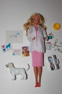 Veterinarian Barbie, white dog, med bag, Mattel, excellent condition 