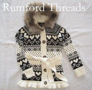 NWT Gap North Star Faux Fur Hooded Sweater Coat 6 7 8 10 Fair Isle 