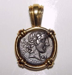 roman republic 90bc apollo minerva chariot silver coin set into