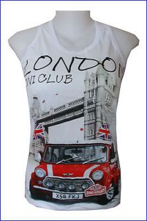 Tank Top Mini Cooper Classic Car London Tower Bridge ENGLAND Vintage M 