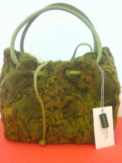 paolo masi green karakul fur new satchel bag italy time