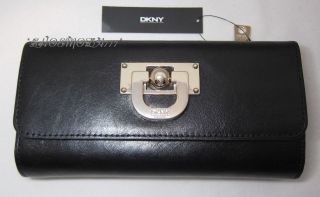 dkny luster leather classic wallet purse turn lock new one