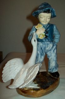 holland pottery mold boy and duck figurine hand painted returns