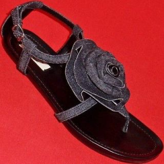 NEW Womens SIMPLY VERA MONET Black Denim Flats Thongs Fashion Sandals 