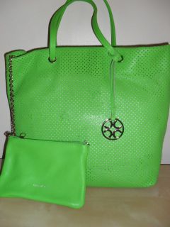 Coccinelle Fluorescent Green Perforated Leather Shoulder bag with 