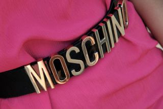 MOSCHINO Shiny/Matte Leather Belt + Gold Letters Vintage Fashion NEW