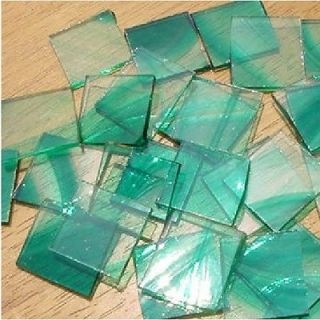 Teal Green on Clear Baroque Mosaic Glass Tiles   Square, Diamond or 