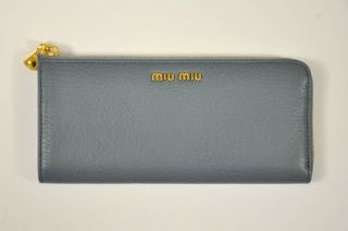 MIU MIU/Prada Light Blue Periwinkle Madras Goatskin Leather Wallet NWT 