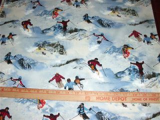 Elizabeth Studios Fabric Winter Sports Skiing Snow Forest Mountains