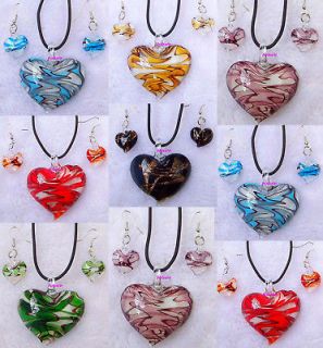 wholesale lots 12sets heart  tone glass necklaces/earrings