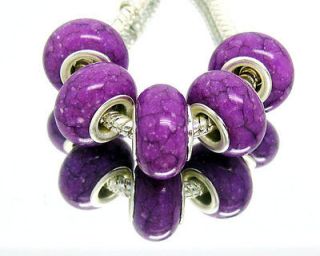   100 PCS Purple Turquoise resi​n Charm Beads Fit European Bracelet S5