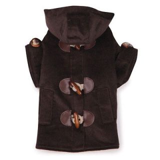 chocolate brown Corduroy Toggle S 12L Dog Coat w/ sherpa & hood 
